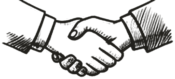 Ink sketch of two hands in a firm handshake